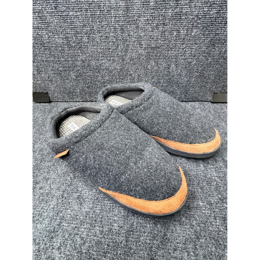 Haggar Mens Grey Felt Clog Slippers Tan Trim Indoor Outdoor XL 11-12 RN129919